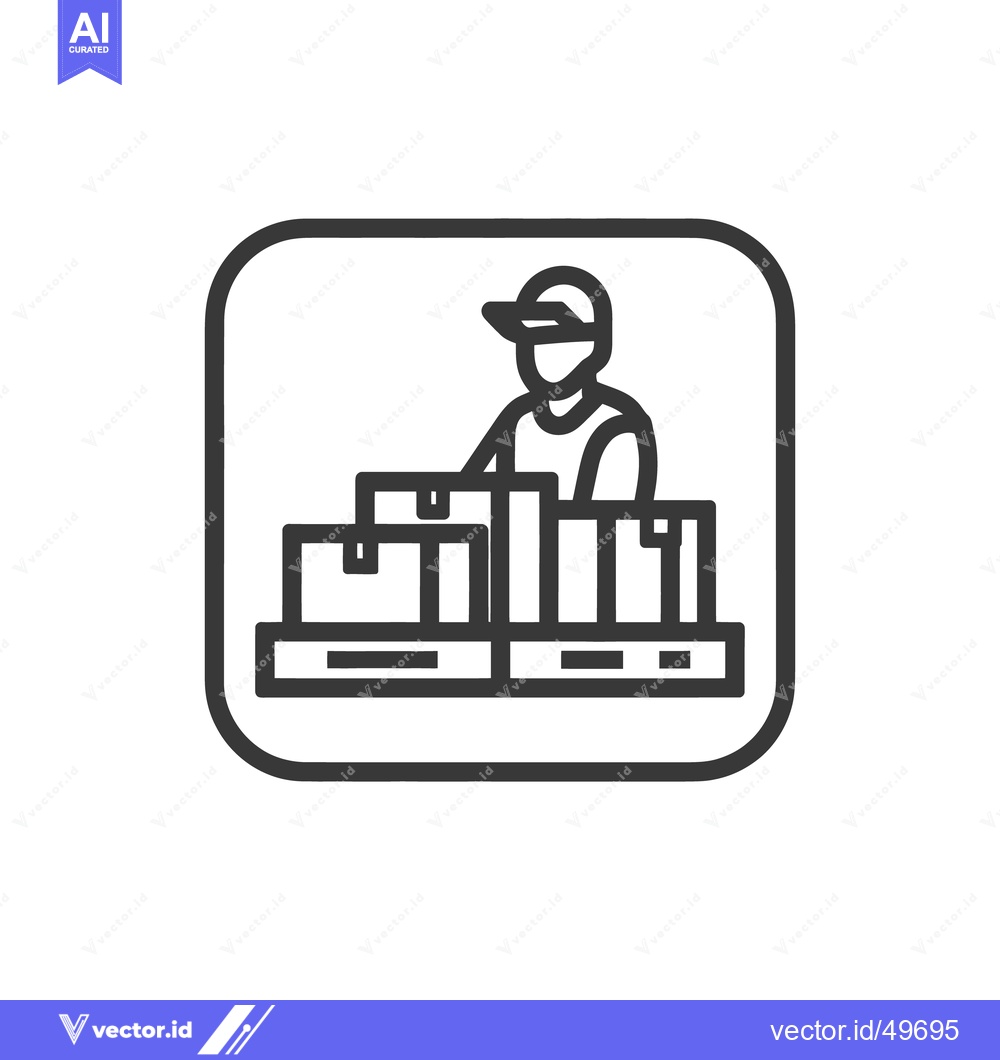 Premium Vector dari Minimalist Icon: Worker Stacking Boxes in Warehouse, Outline Style