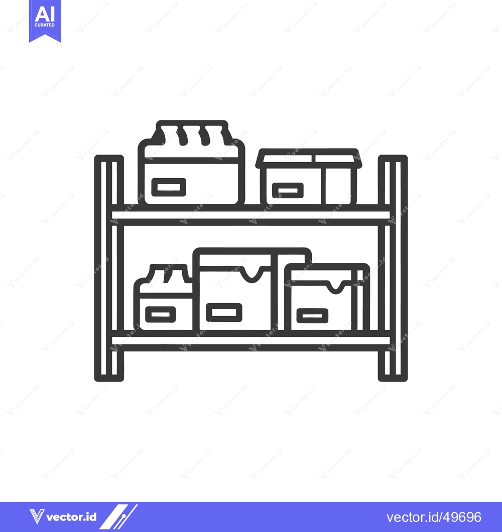 Premium Vector of Minimalist Shelving Unit Icon with Storage Boxes Outline