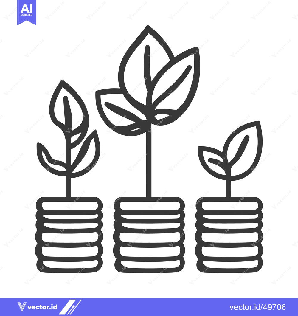 Premium Vector of Green plants growing from stacks of metallic circular coins