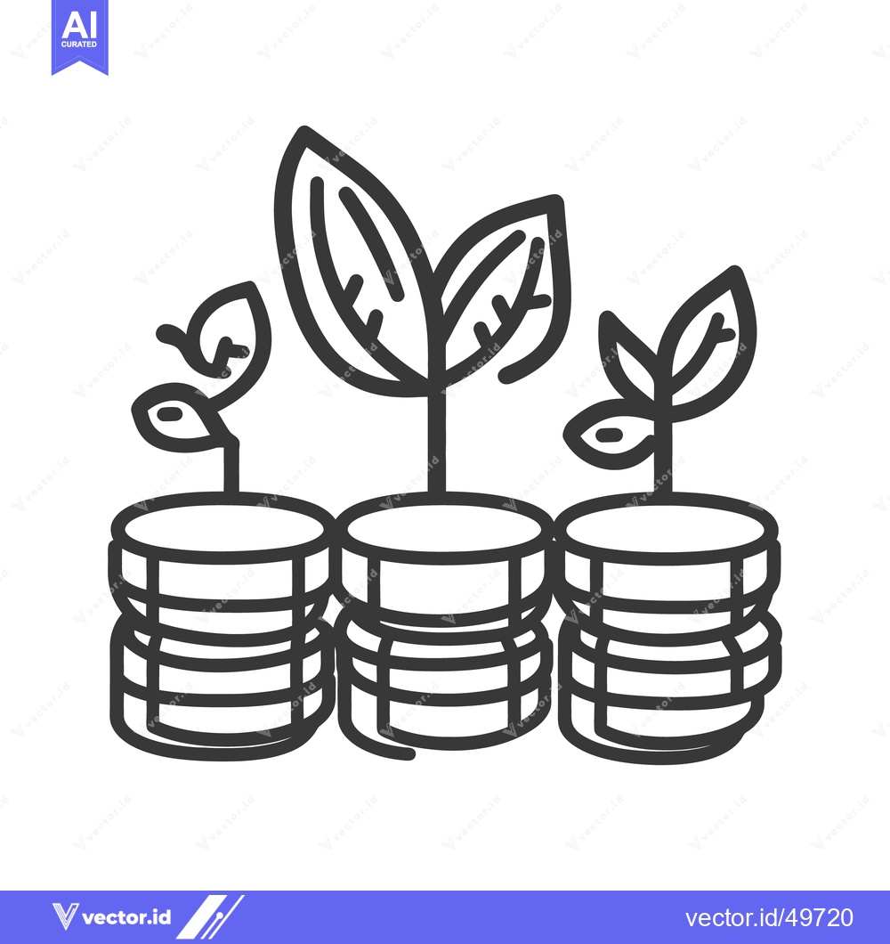 Premium Vector of Three piles of coins growing small plant sprouts upwards