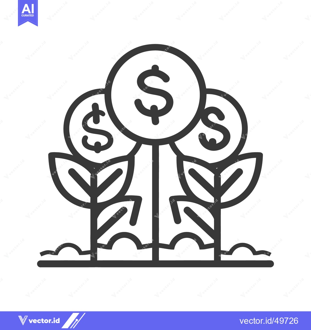 Premium Vector of Financial Investment Symbol Depicting Money Growing From Plants