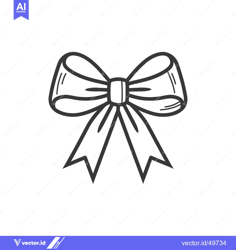 Premium Vector dari A hand drawn monochromatic bow with ribbon and a center piece