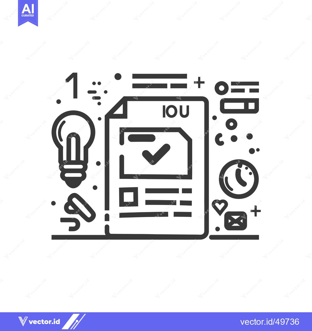 Premium Vector dari IOU Document with a Checkmark, Lightbulb, and Other Design Elements