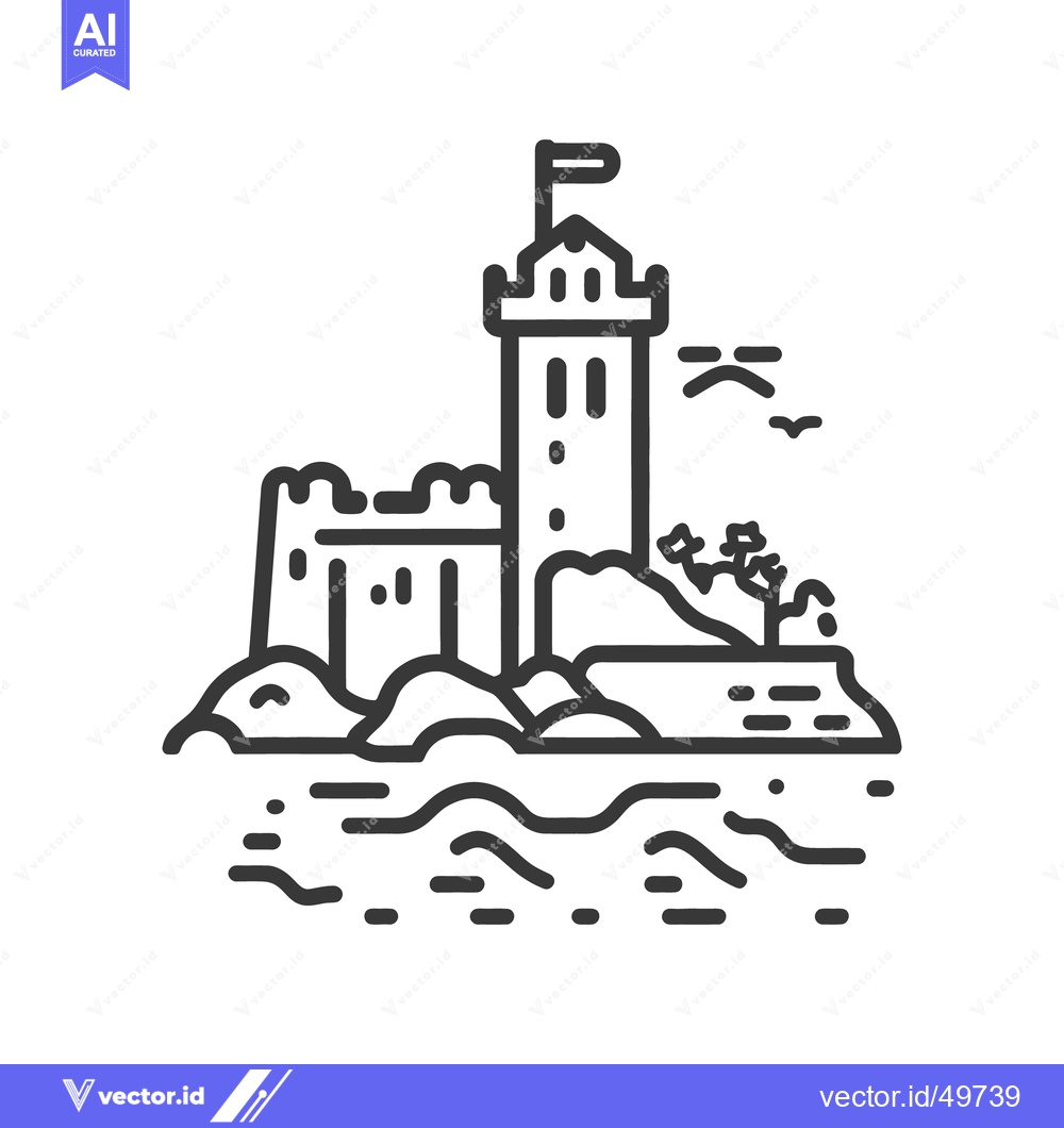 Premium Vector dari A coastal landscape featuring a castle on a rocky island