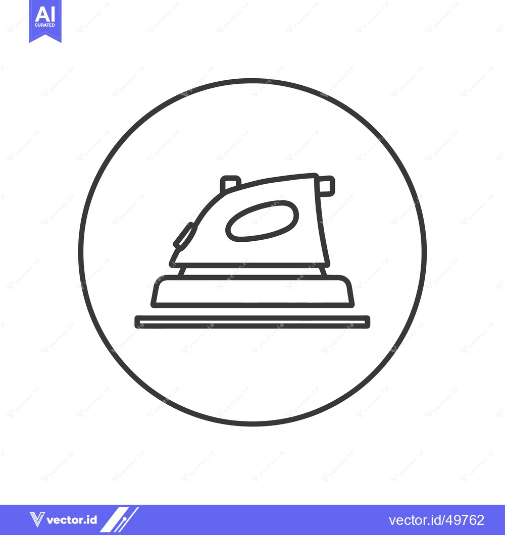 Premium Vector dari Minimalist Iron Icon in Circle, Black Outline on White Background, Sim
