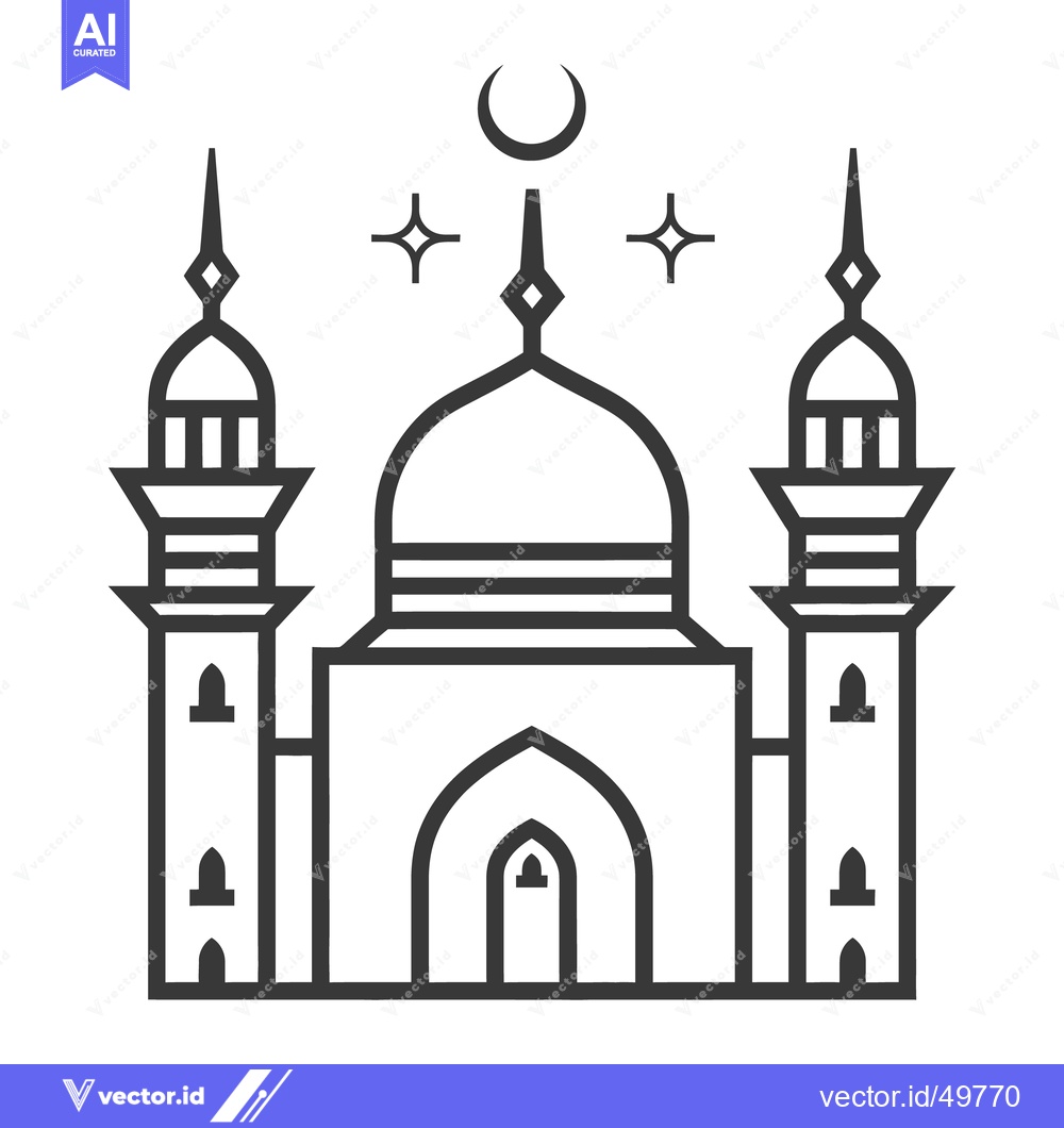 Premium Vector dari Simple graphic design representing a mosque with crescent and stars