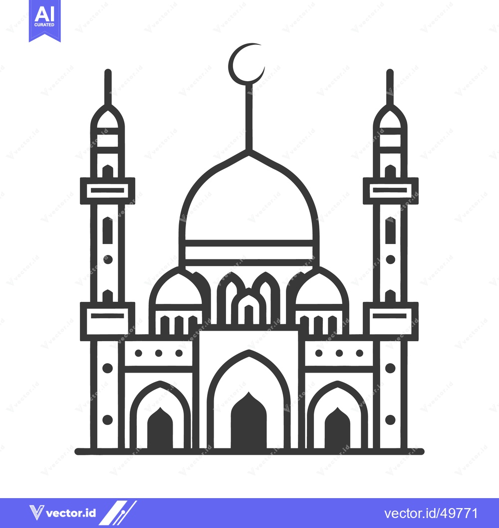 Premium Vector of A symmetrical outline illustration of an islamic mosque with towers