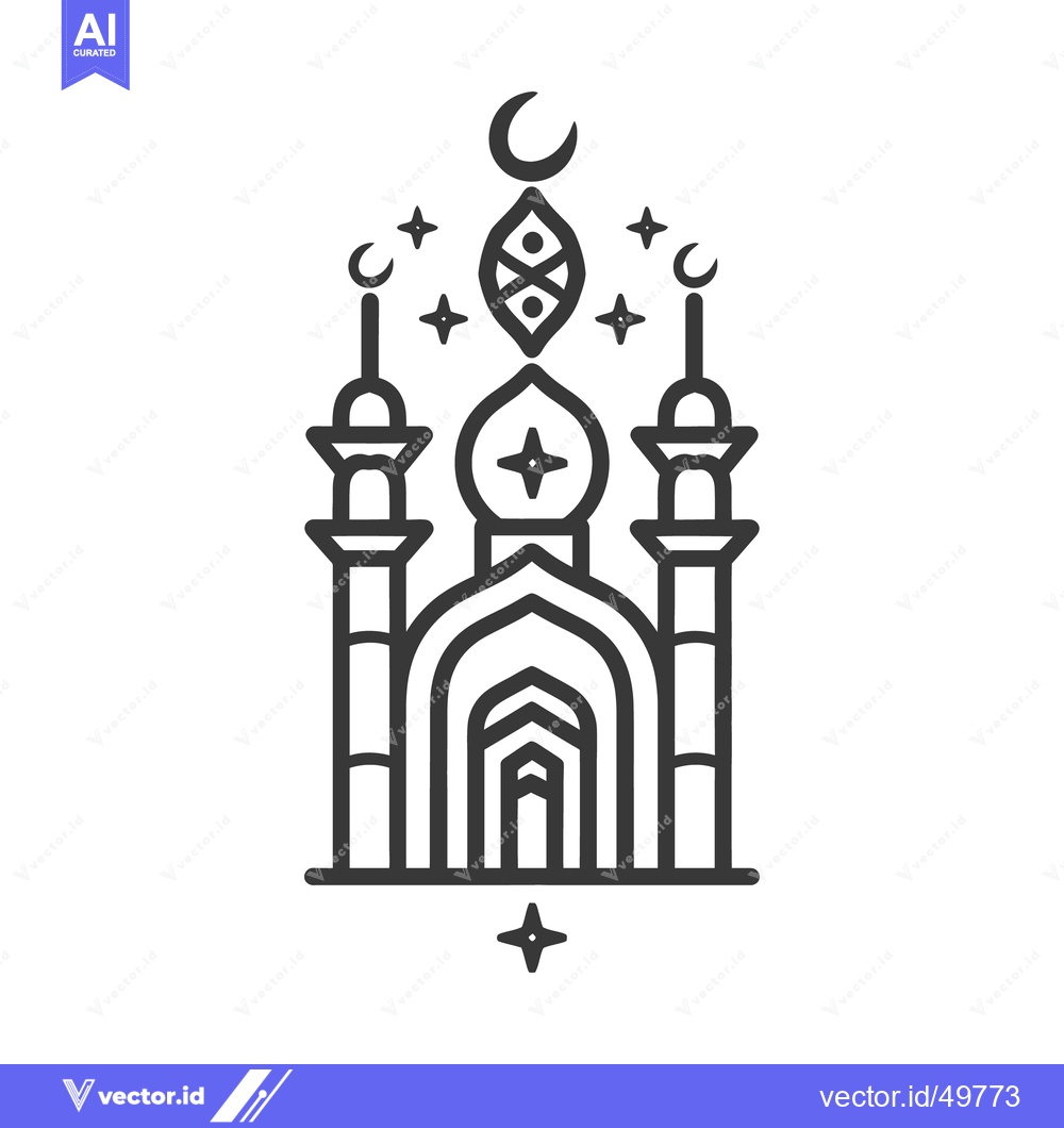 Premium Vector of A minimalist illustration of a mosque and celestial elements