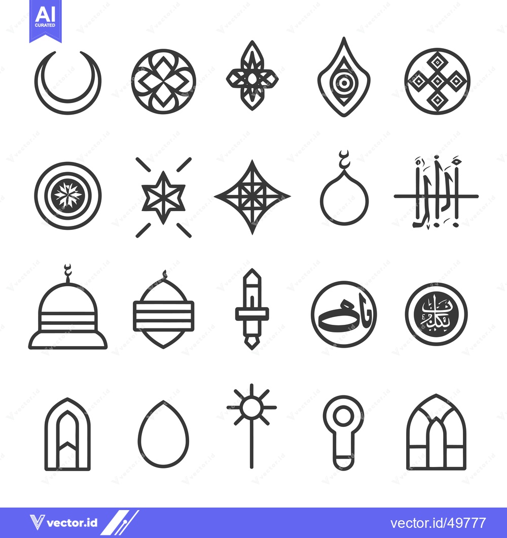 Premium Vector of Islamic Symbols and Calligraphy in Line Art Style