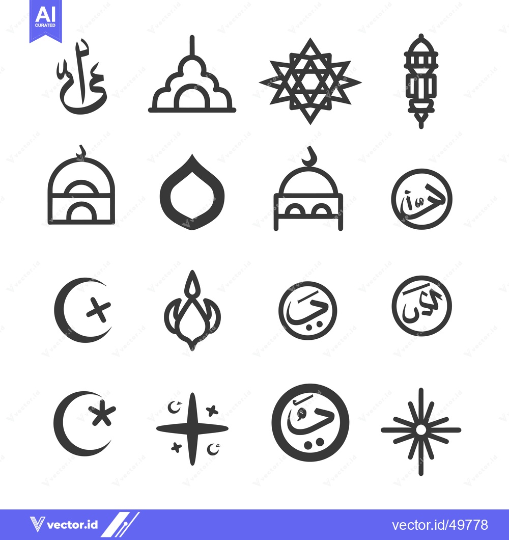 Premium Vector dari Islamic Symbols and Calligraphy Set