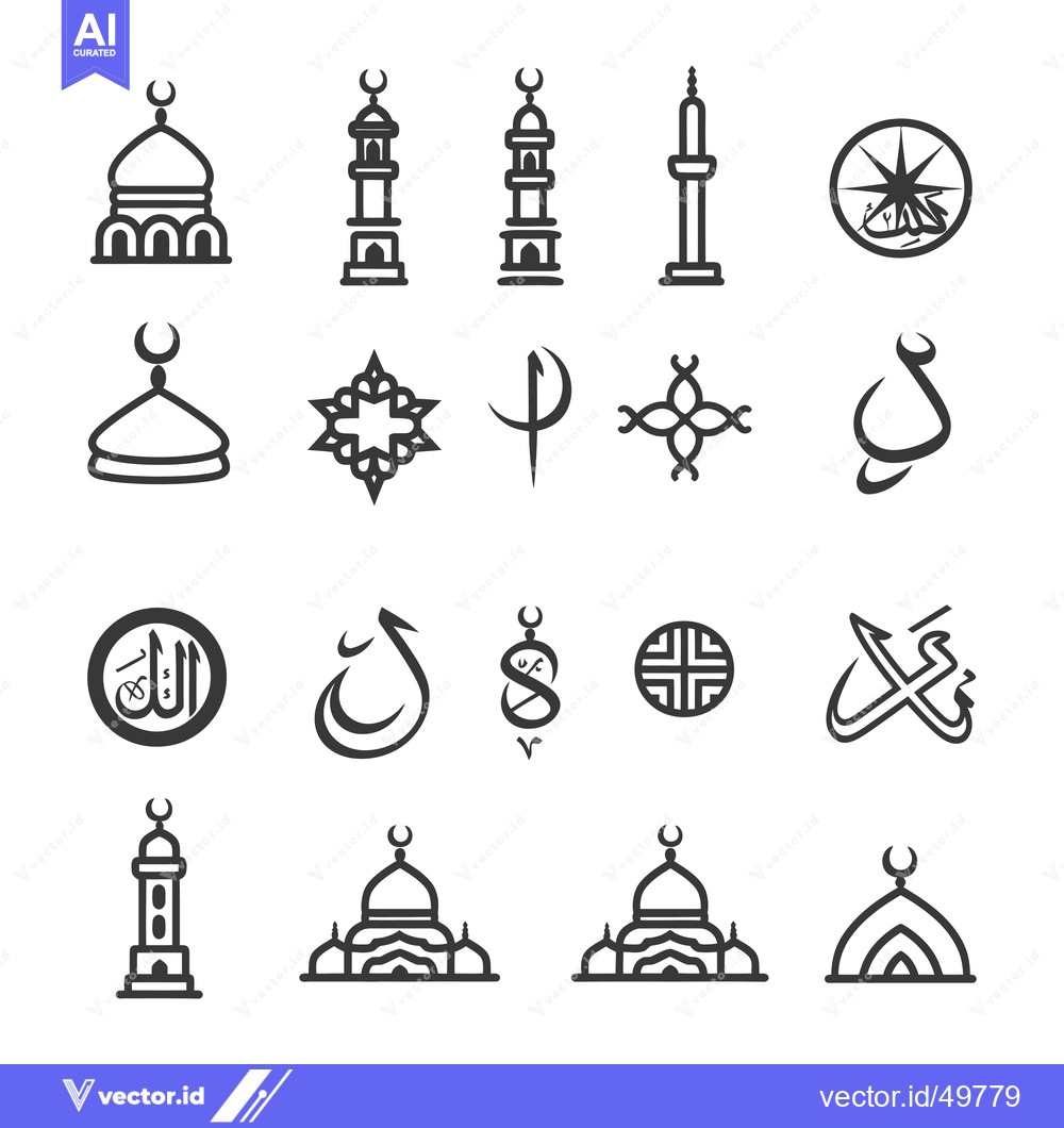 Premium Vector of Islamic Symbols and Mosque Architecture Line Art Icons Set