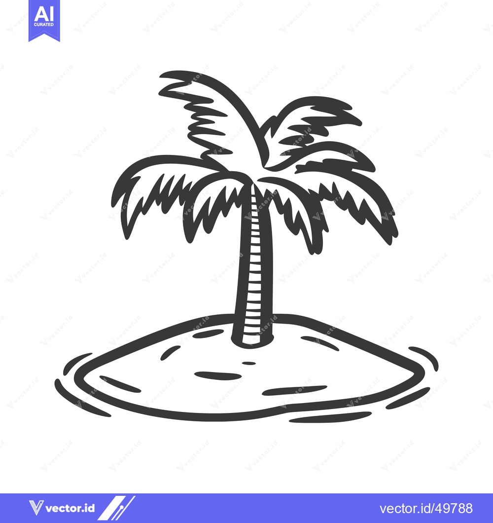 Premium Vector of A simple sketched image depicting a small island with a palm tree