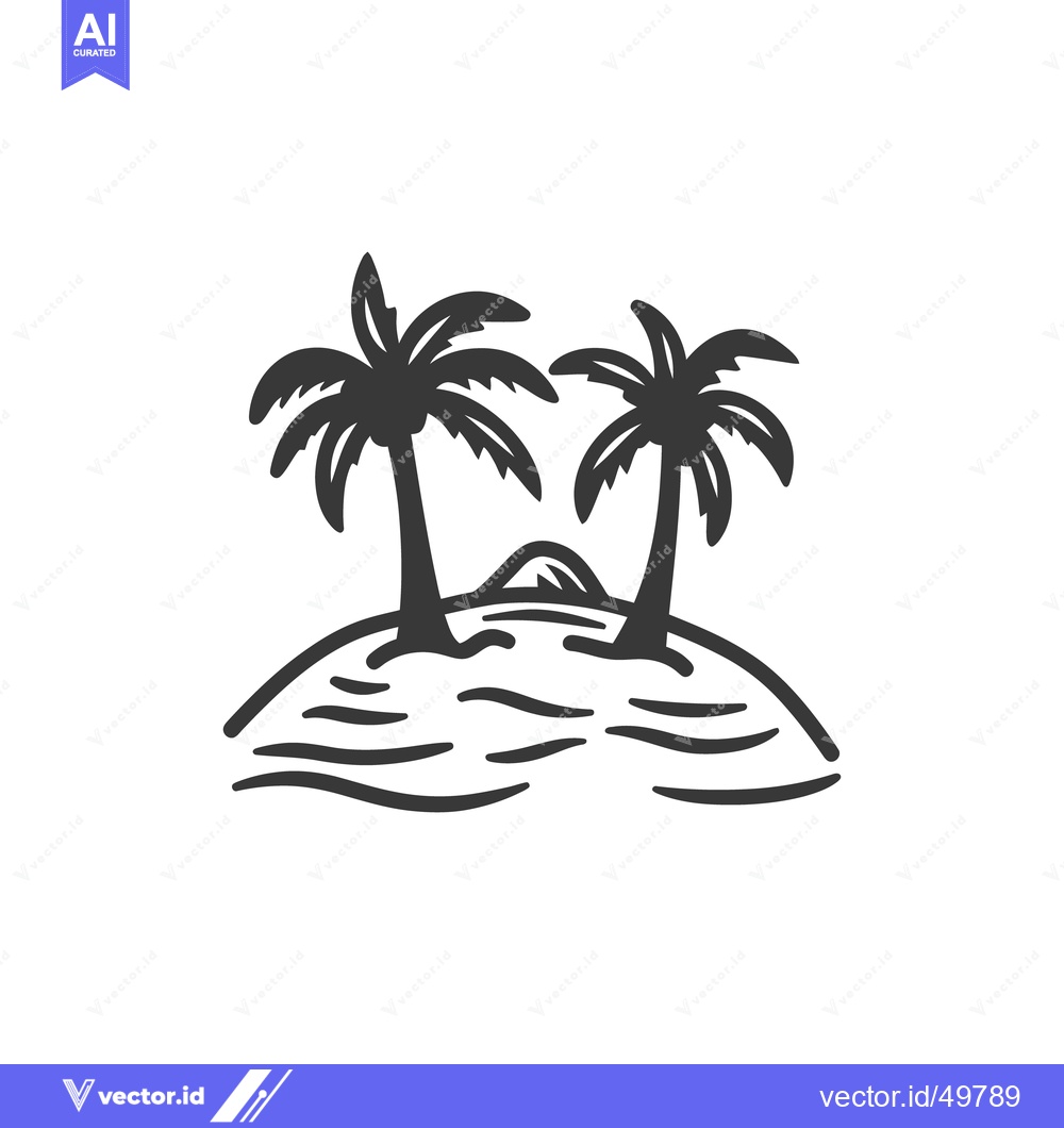 Premium Vector of A monochrome illustration of a small island with palm trees