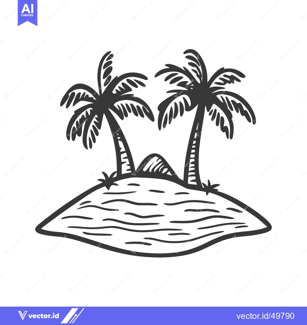 Premium Vector dari Two palm trees on a small island drawn in grayscale