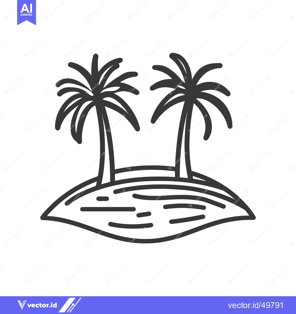 Premium Vector of Two palm trees stand tall on a small island structure
