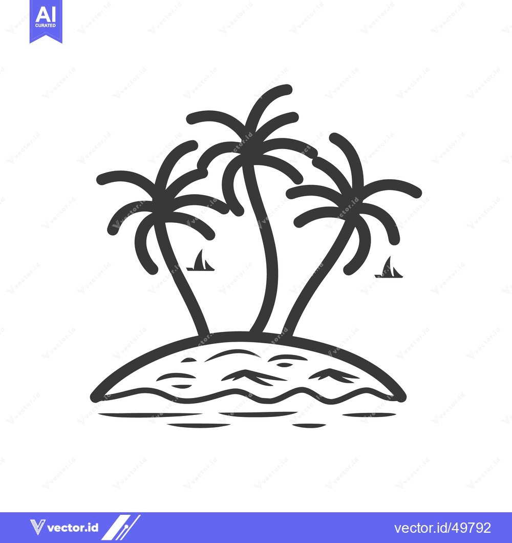 Premium Vector of A tropical island with palm trees and small sailboats on water