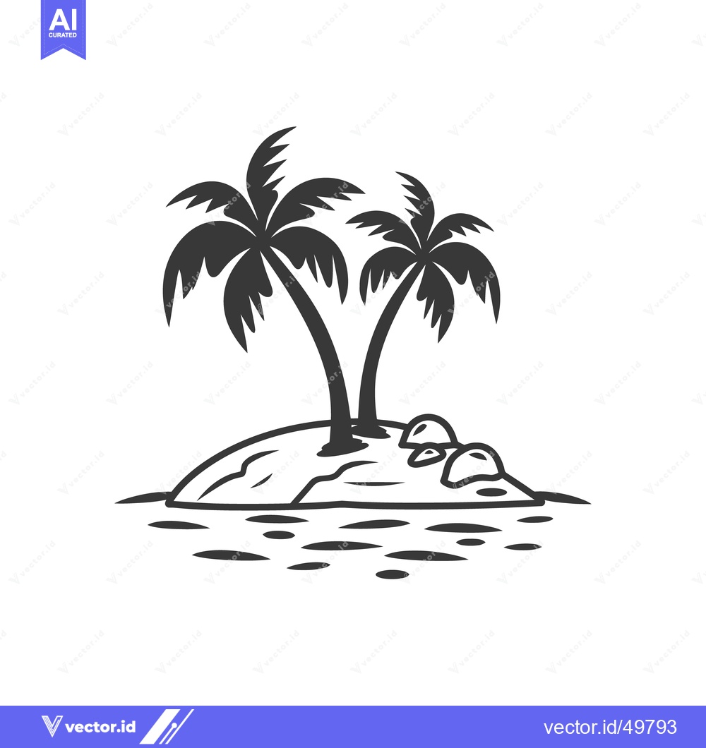 Premium Vector dari Two stylized palm trees growing on a small island in the ocean