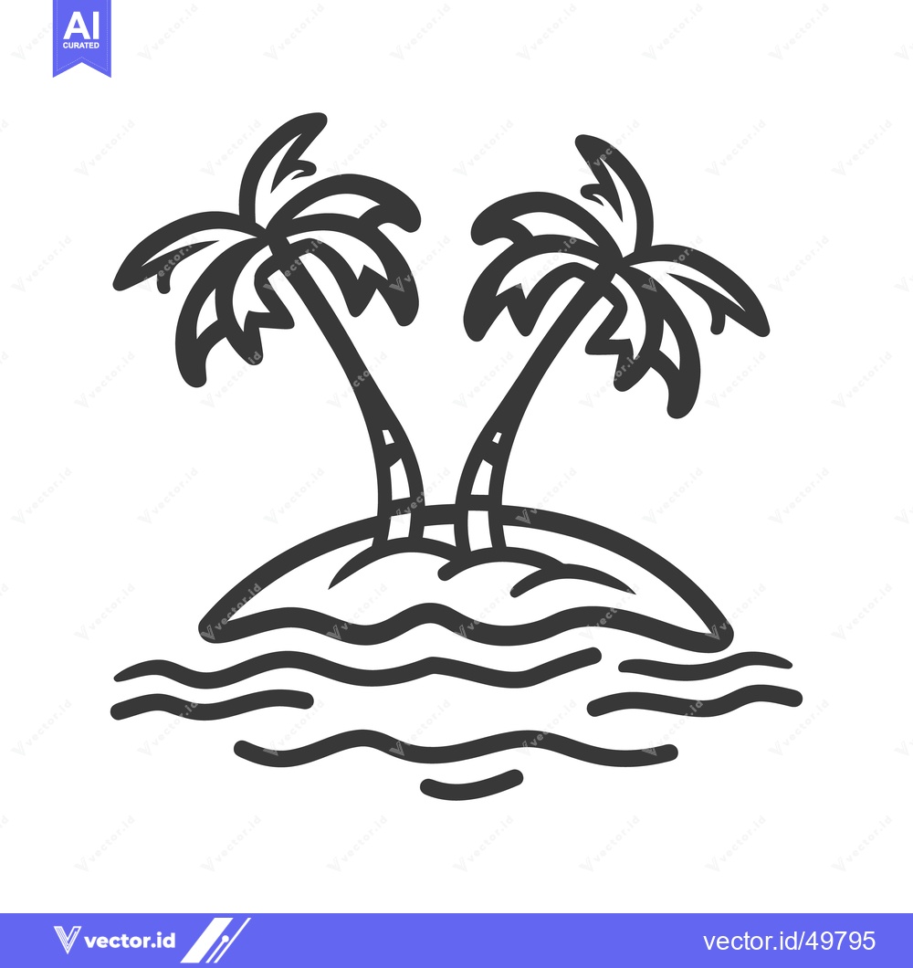 Premium Vector of Two palm trees on an island surrounded by ocean waves