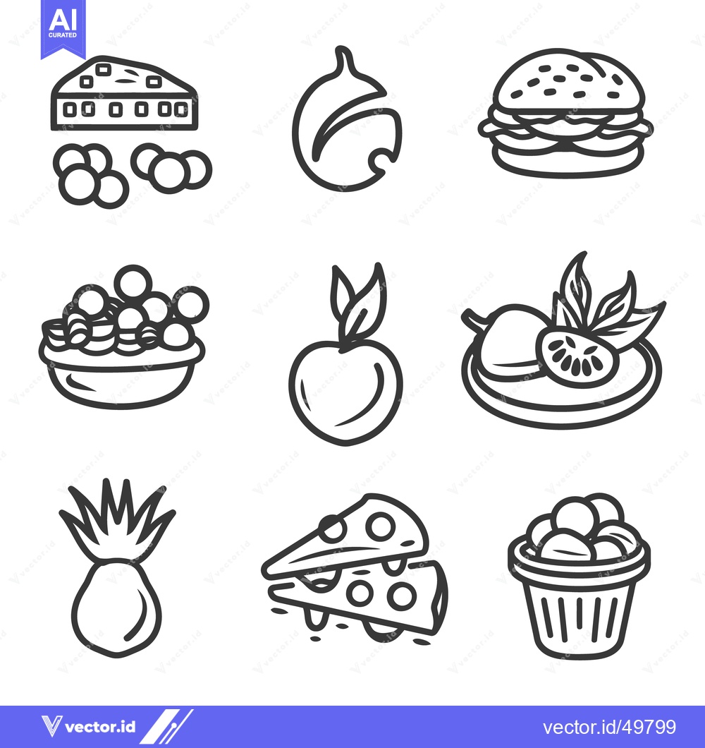 Premium Vector of Collection of various food illustrations in a line art style