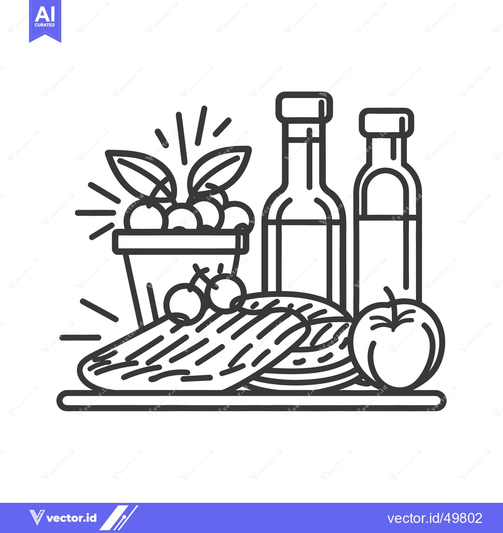 Premium Vector dari Artistic illustration of various fruits and beverages in a line drawin
