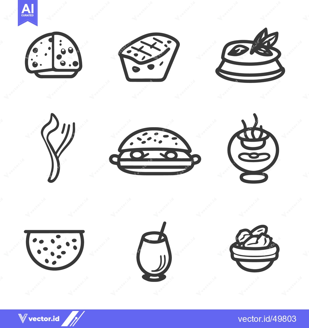 Premium Vector of Nine Simple Line Drawings Representing Various Food Items
