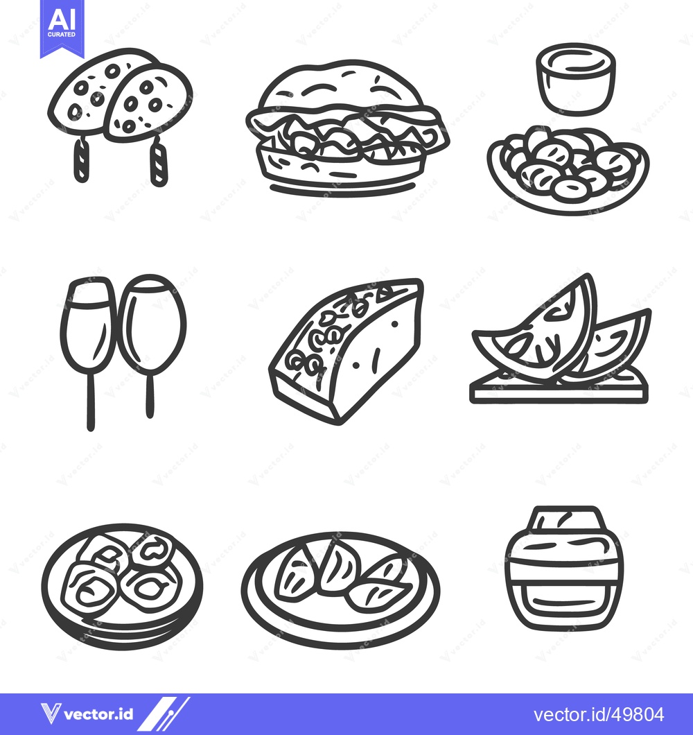 Premium Vector dari A simple vector illustration featuring different food and drinks items