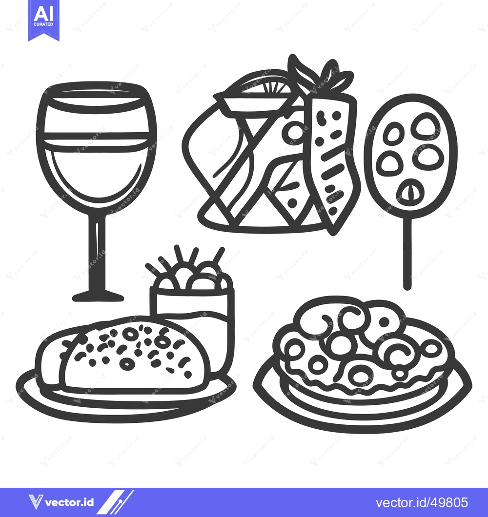 Premium Vector of Several illustrations of various dishes and beverages for a meal