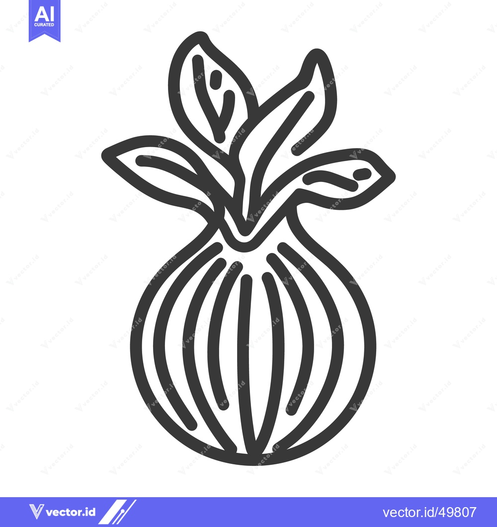 Premium Vector dari Simple black and white illustration of an onion with leaves