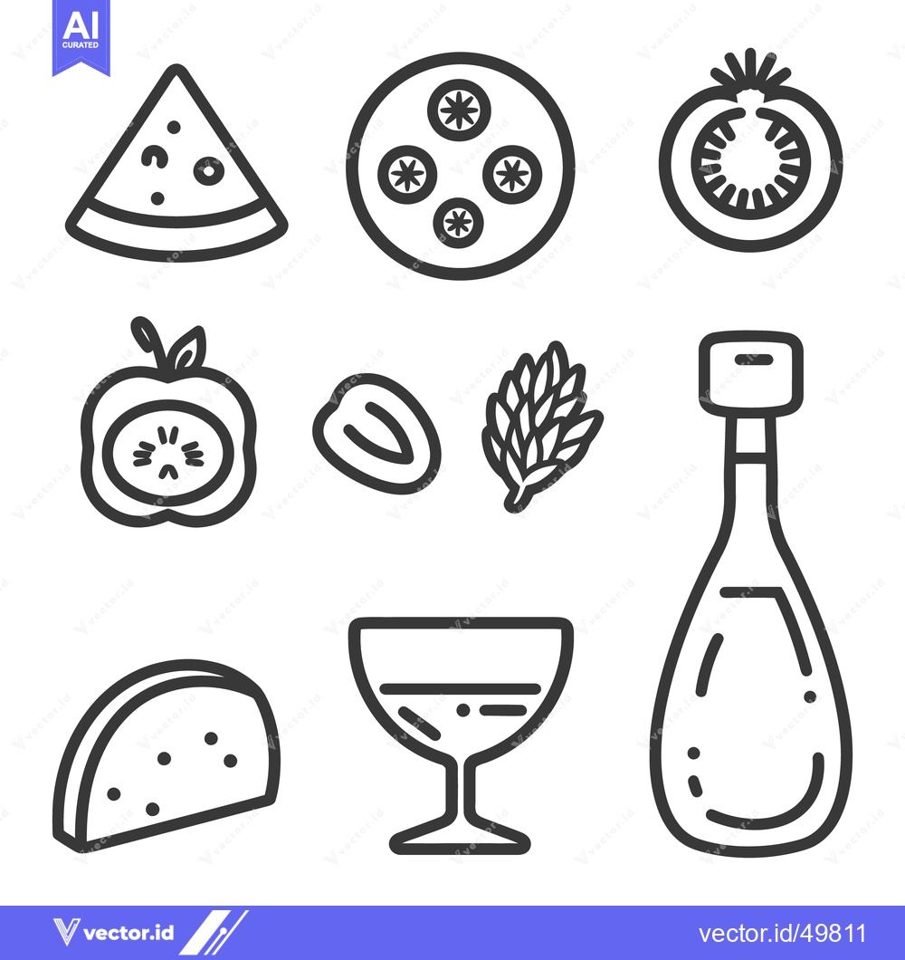 Premium Vector of An Illustrated Collection of Food and Drink Items Shown