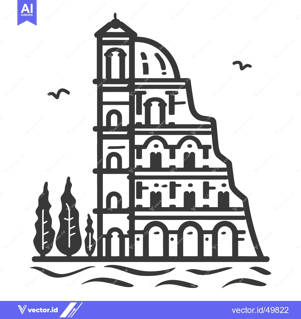 Premium Vector dari Depiction of an ancient building featuring tiered levels and a dome