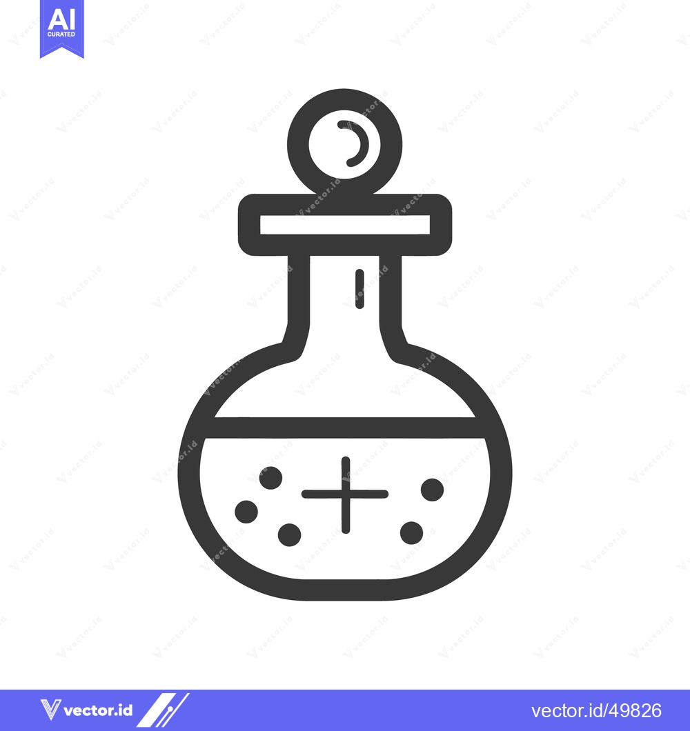 Premium Vector of A round bottom flask icon with stopper and liquid inside