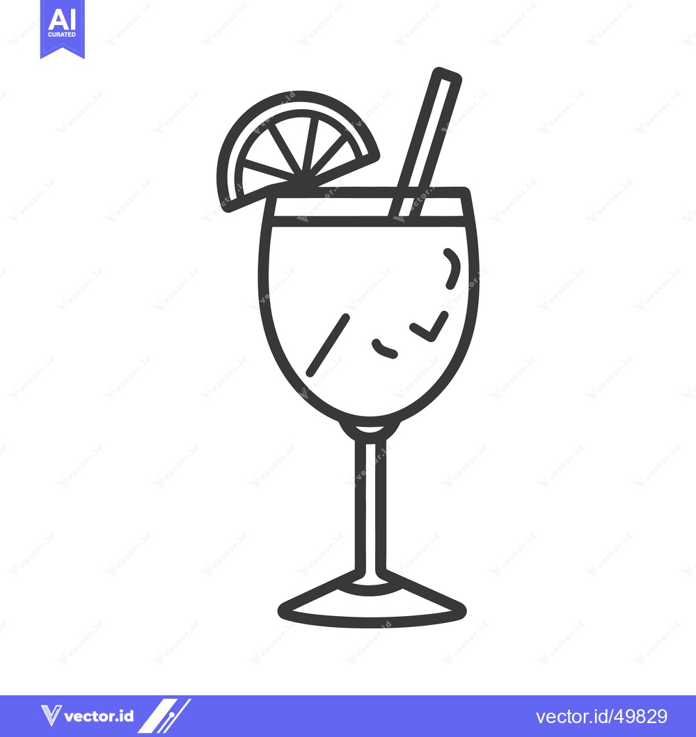 Premium Vector of A black and white cocktail with a lime slice and straw