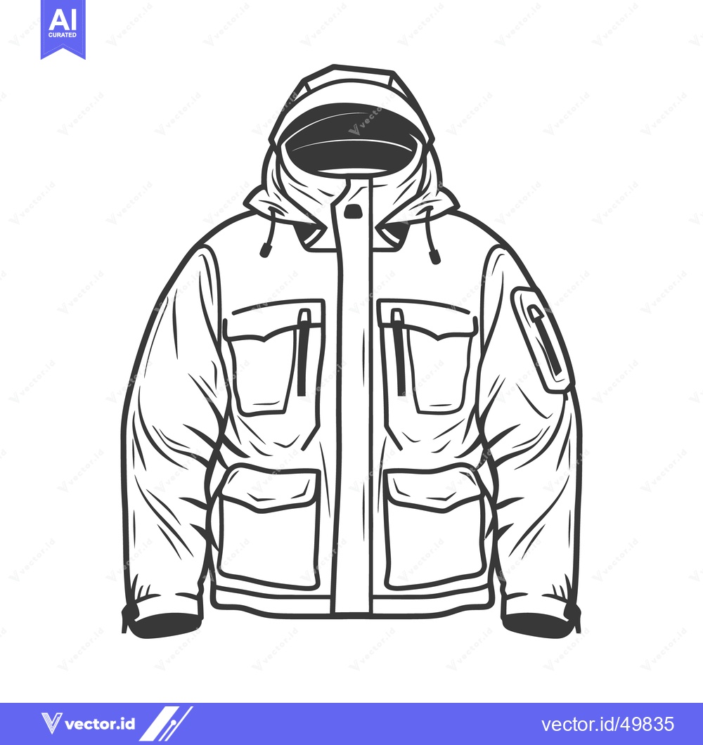Premium Vector dari An illustrated jacket with hood and multiple pockets depicted clearly