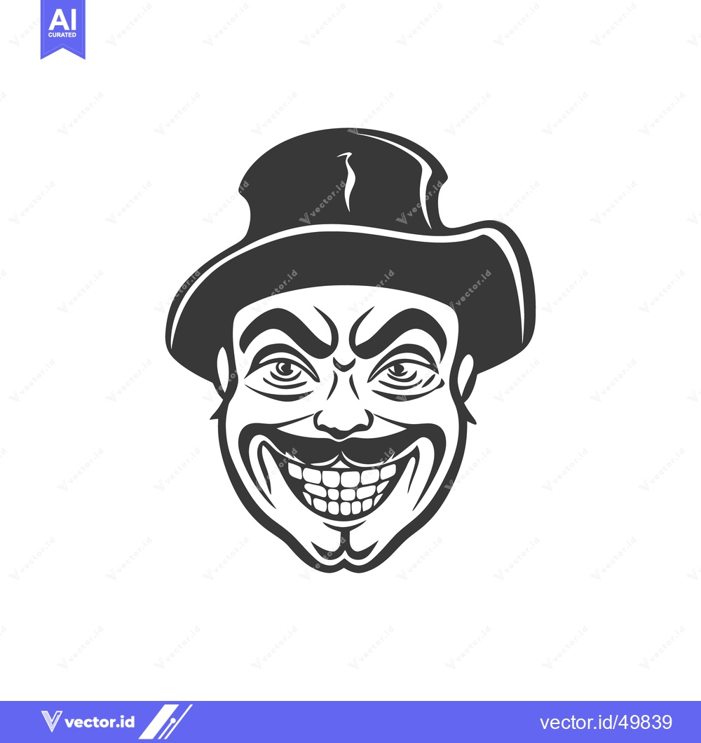 Premium Vector of A grinning face wearing a hat with a sinister and evil expression