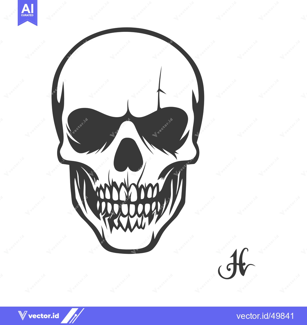 Premium Vector dari A stylized black and white image of a human skull