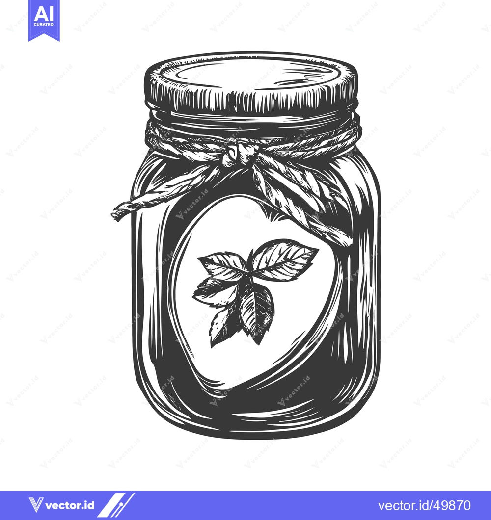 Premium Vector dari A Mason Jar with Mint Leaves and a Rope Tie