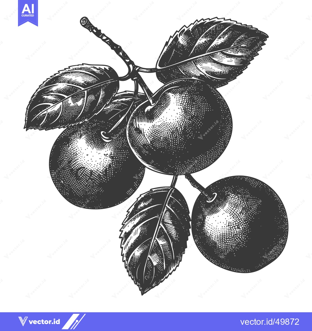 Premium Vector dari Three Apples on Branch with Leaves Illustration