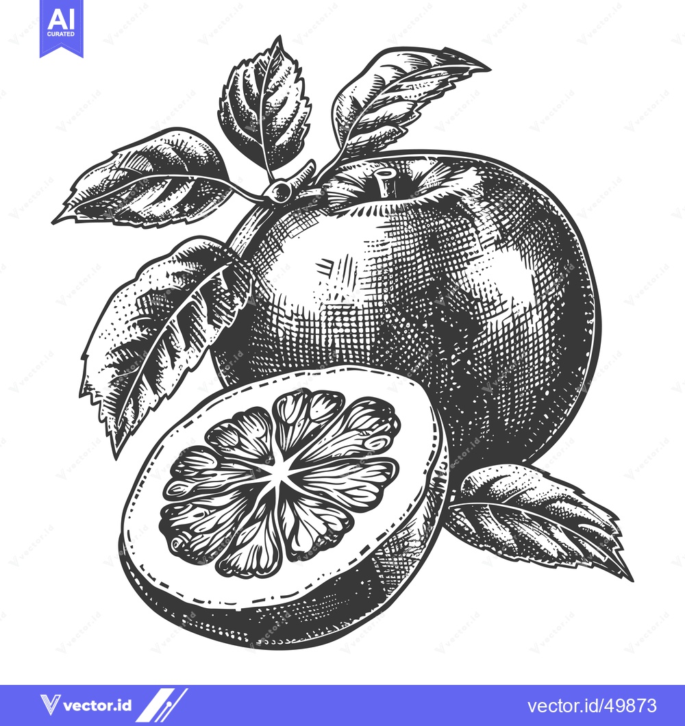 Premium Vector of An apple and a grapefruit half with leaves