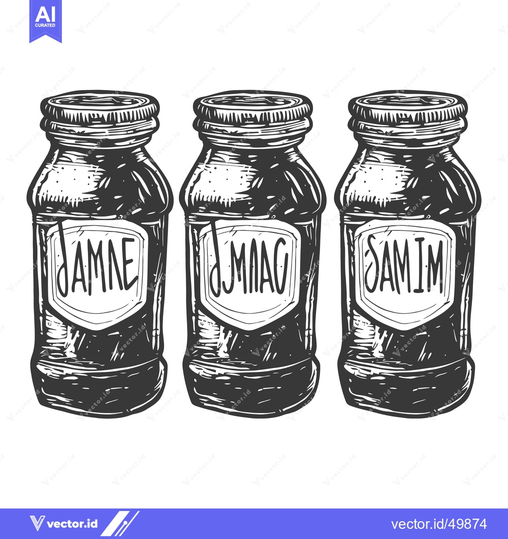 Premium Vector dari Three Glass Jars with Unique Labels Displayed in a Row