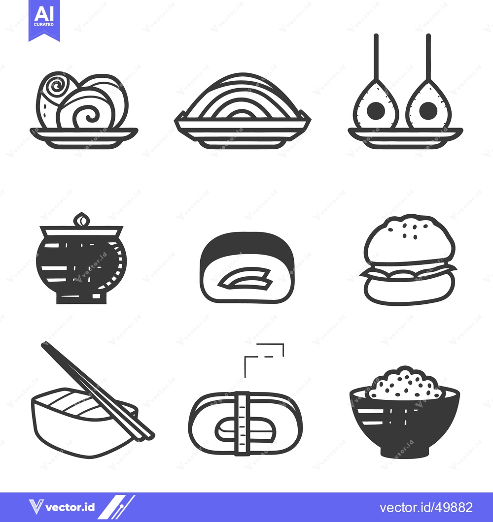 Premium Vector of Simple vector illustrations depicting various food items in monochrome