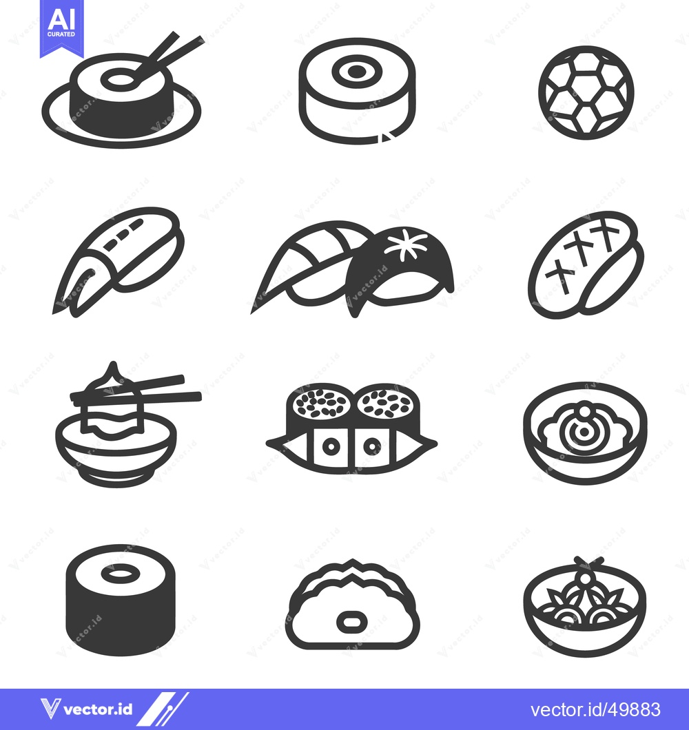 Premium Vector of Various images of sushi and related food items shown in icons