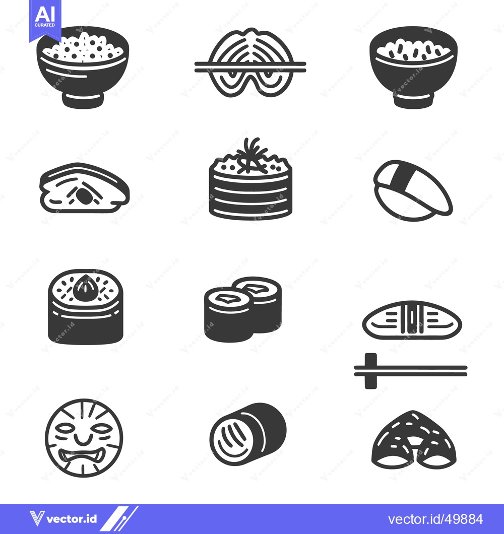 Premium Vector of Several simple monochrome illustrations of Asian food and dining