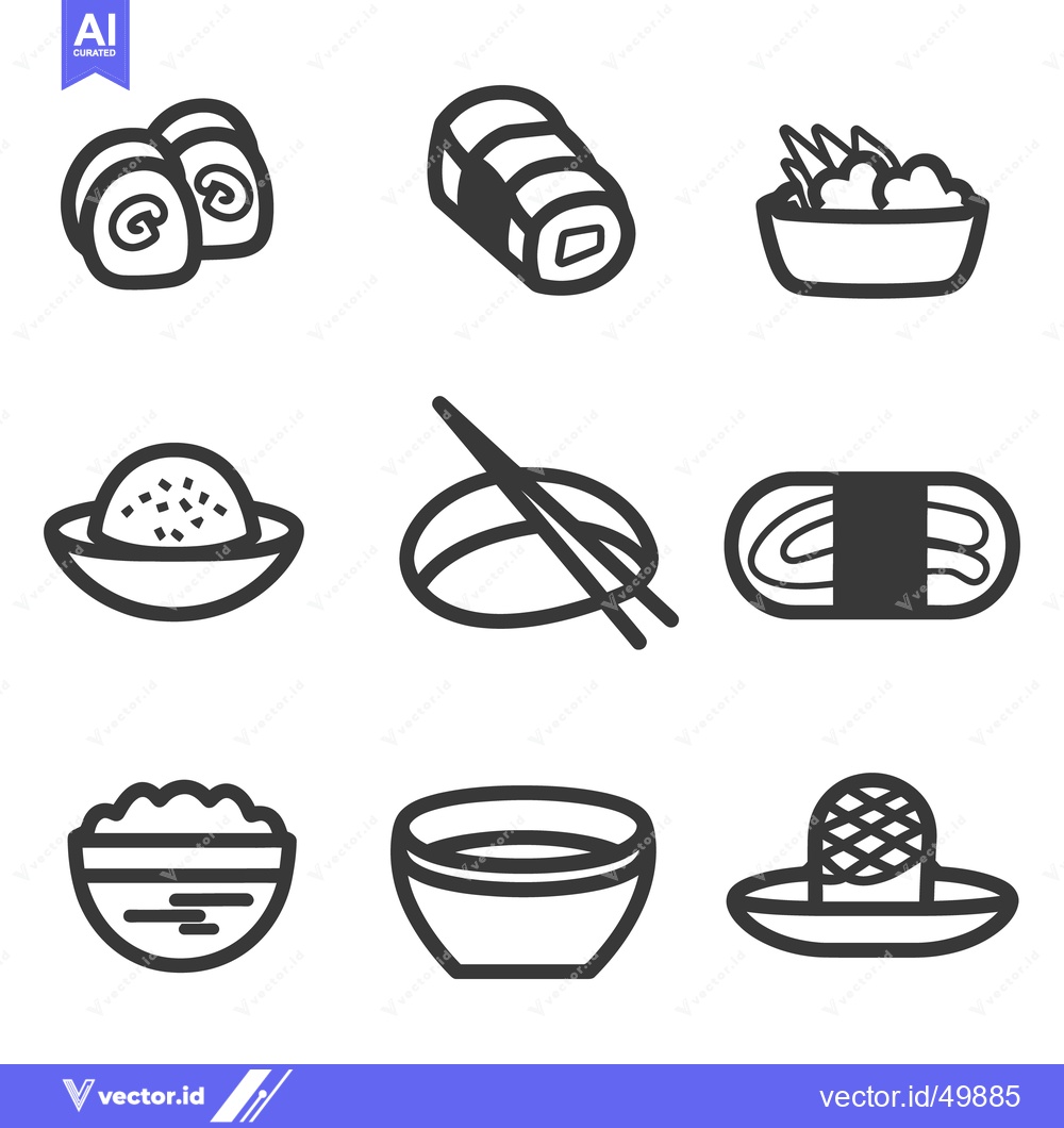 Premium Vector of Various simple black and white illustrations of asian cuisine