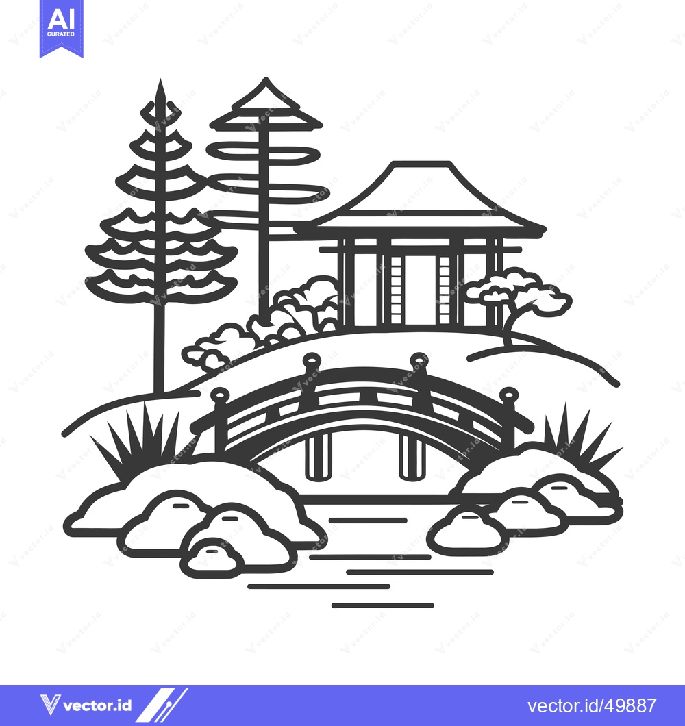 Premium Vector dari Japanese Garden with Pagoda and Bridge
