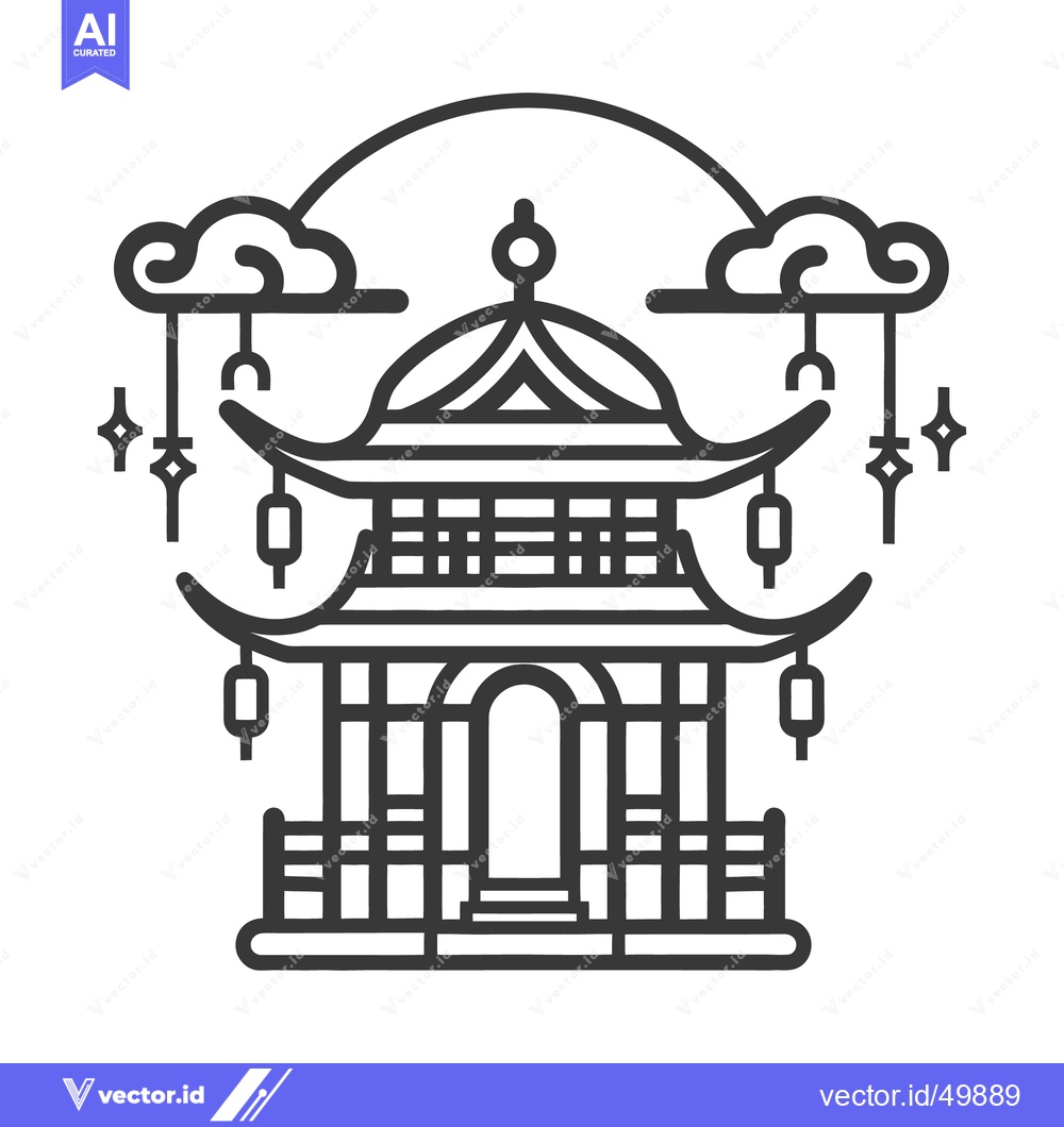 Premium Vector dari A stylized black and white illustration of a traditional asian pagoda