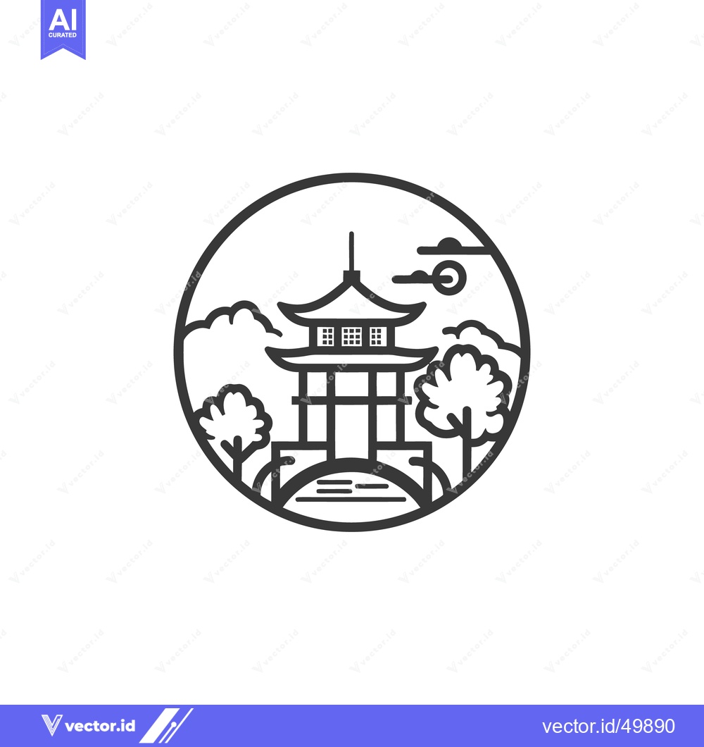 Premium Vector dari A stylized black line drawing depicting a japanese pagoda