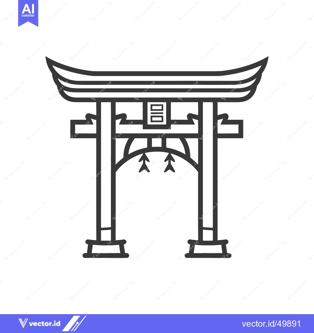 Premium Vector of A symmetrical black line illustration depicting a traditional gate str