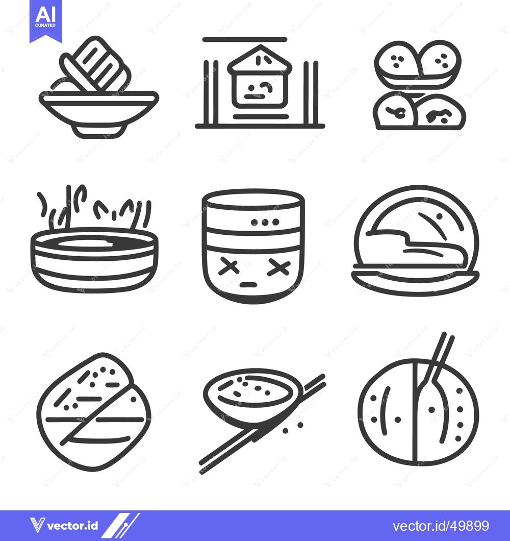 Premium Vector of Collection of line art depicting various traditional culinary items