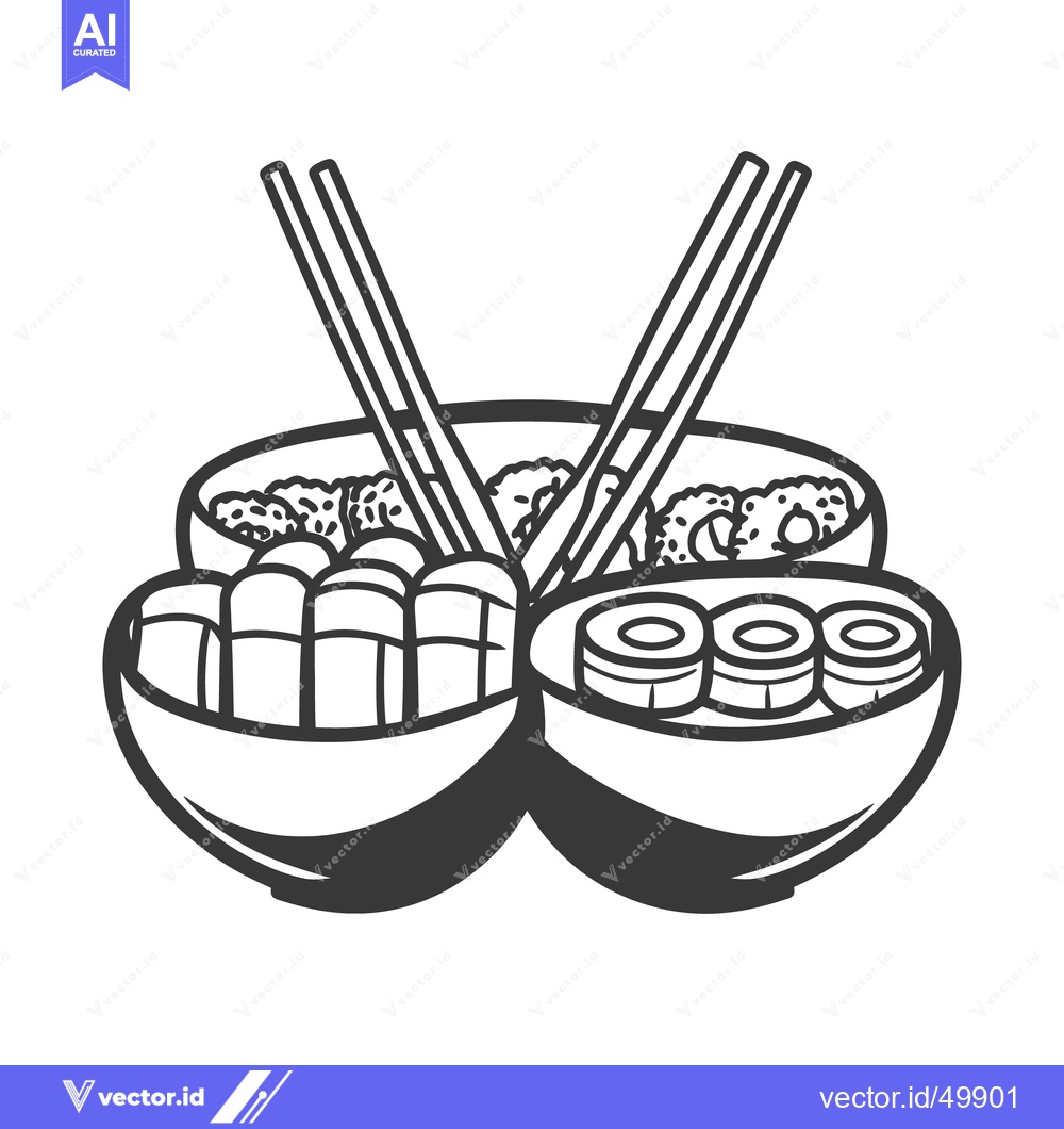 Premium Vector of An illustration depicting various bowls of asian inspired food with ch