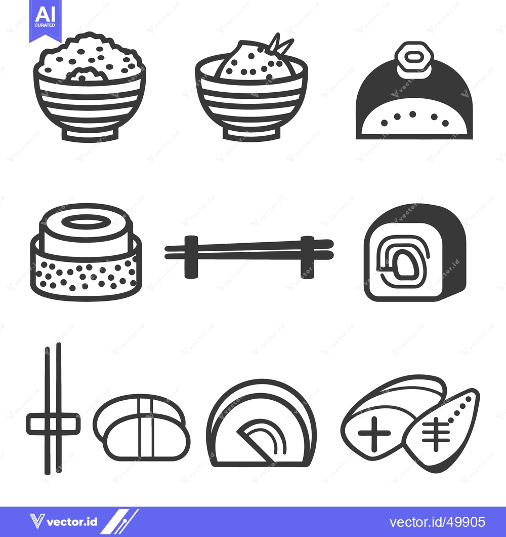 Premium Vector of A variety of simple black and white sushi themed icons
